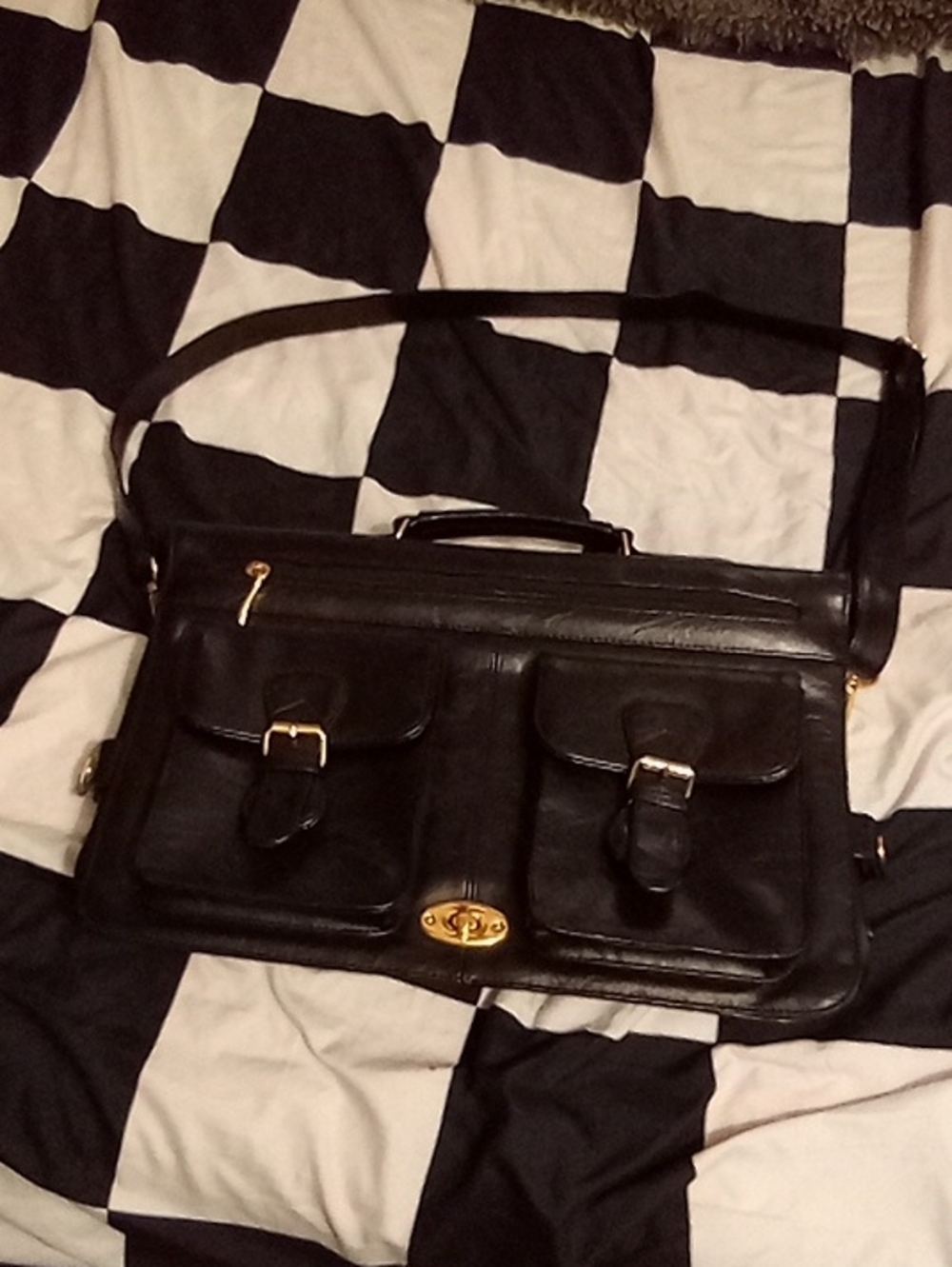 Black Leather Men's Messenger Briefcase